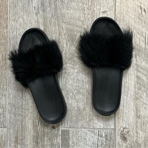 UGG Black Fur Slippers